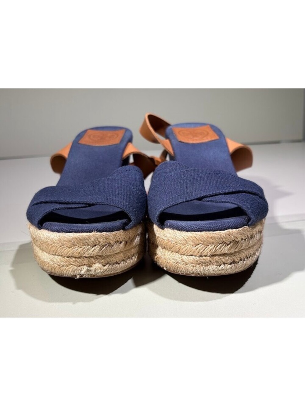 Tory Burch Navy Canvas Espadrille Wedge Sandals - Picture 6 of 9